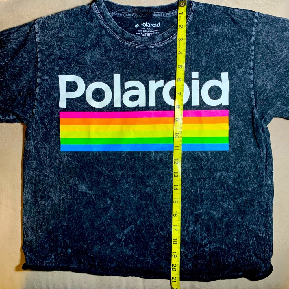 NWOT Cropped acid washed distressed black/charcoal gray Polaroid t-shirt.